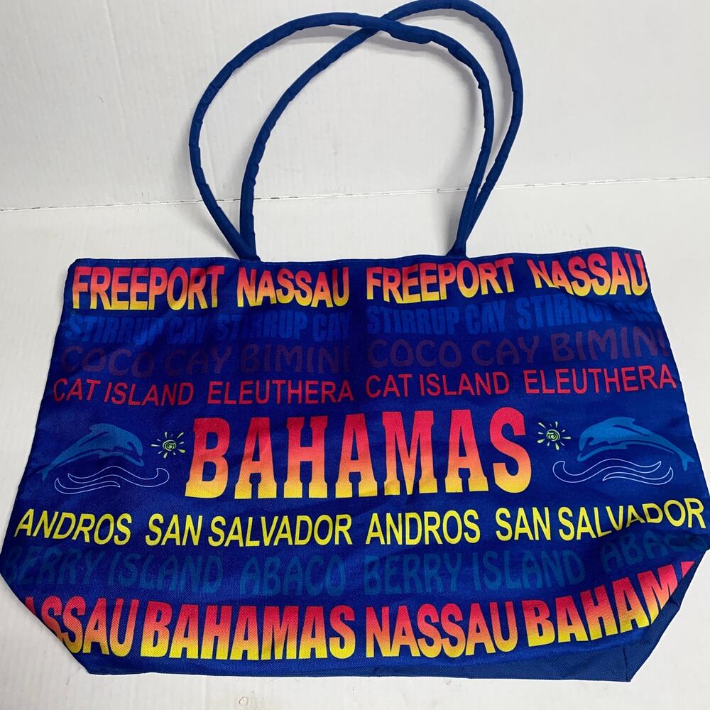 Vintage Bahamas Tote Bag Beach Bag Blue Ombre Sunset Design